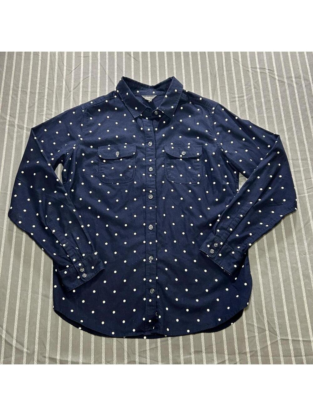 Eddie Bauer Women's Navy Blue Dot Long Sleeve Button Front Shirt Size Medium